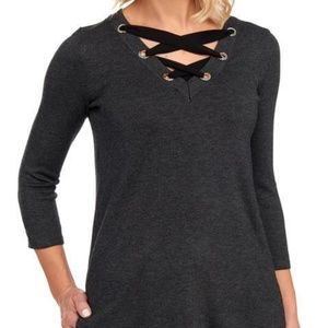 CABLE AND GAUGE BLK 3/4 SLEEVE SWEATER TUNIC sz SP